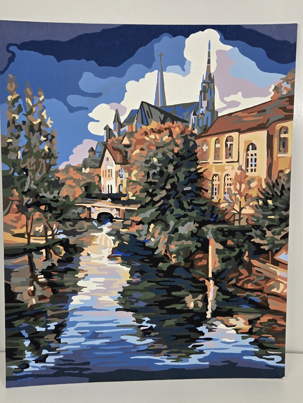 Sleepy Village Finished Acrylic Painting Paint By Number 16x20 Church Impression